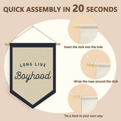 Boys Room Decor, Long Live Boyhood Linen Canvas Banner, Boy Nursery Wall Hang…