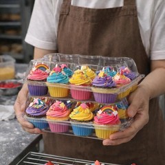 (12 Count x 20 Sets Plastic Cupcake Containers with Liners, Clear Cupcake Hol…