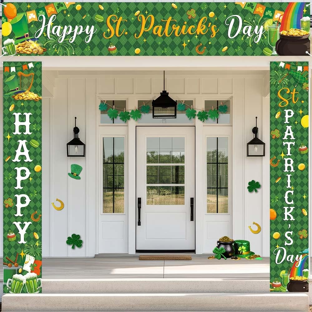 3 PCS St. Patrick’s Day Banner Decorations Happy St. Patrick’s Day Fence Banner