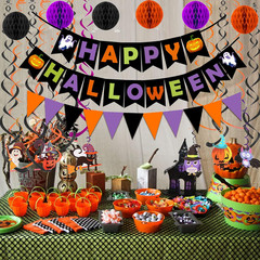 Happy Halloween Banner Paper Triangle Flag Bunting Circle Confetti Dots Hanging
