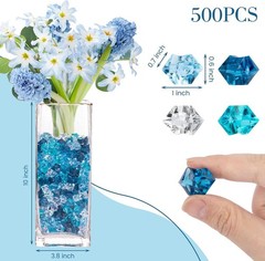 500PCS Acrylic Glass Beads Blue Ice Rocks Vase Fillers Fish Tank Decor