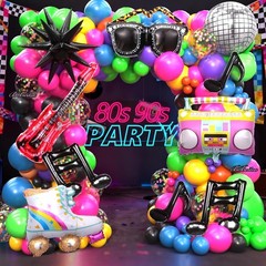 Retro 80s 90s Party Decorations Kit – 178PCS Balloon Arch, Disco Balls, Musical