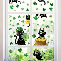 6 Sheets St. Patrick’ s Day Window Clings Window Decal Black Cat Green Shamrock