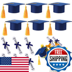 Breling 24 Pcs Blue And Gold Graduation Centerpiece Sticks Felt Graduation