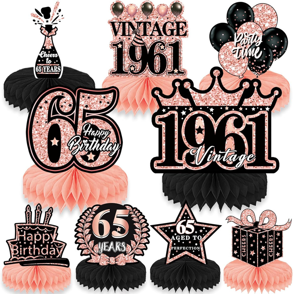 65th Birthday Decorations for Women, 9PCS Vintage Honeycomb Centerpieces Table D