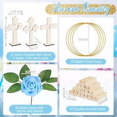 48 Pcs Baptism Centerpiece Decoration For Table 12 Wood Cross 12 Metal Floral Ho