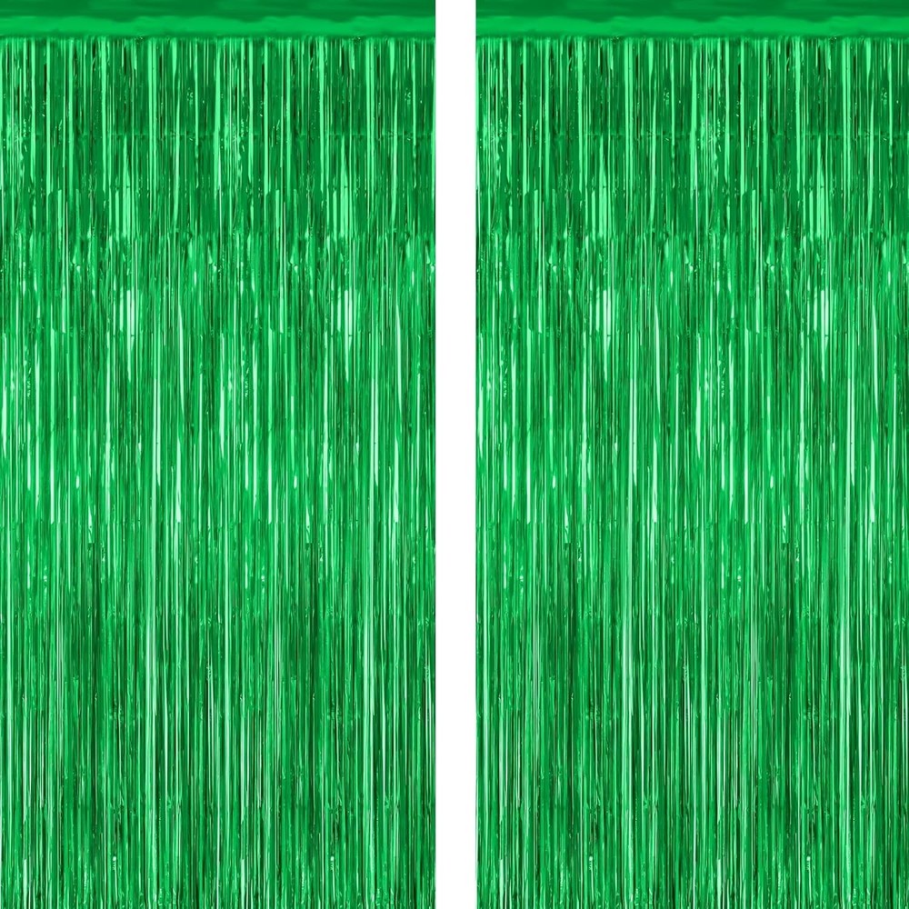 2 Pack Green Tinsel Backdrop 3.28×7.05 FT for St Patricks Day Party