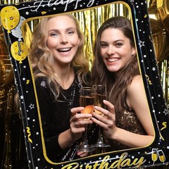 30 PCS Birthday Photo Booth Props Black Gold Inflatable Frame Selfie Party