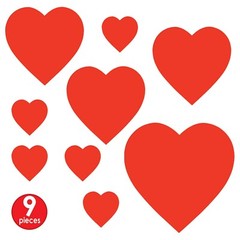 Beistle Valentine’s Day Heart Cutouts 9 Pack Assorted Sizes Wall or Window Decor