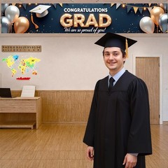 Graduation Banner 2026 Gold and Navy Blue Congrats Grad Banner Class of 2026 De.