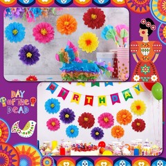 18 Pcs Mexican Paper Flowers Colorful Fiesta Tissue Paper Flowers Pom Poms Mexic