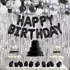 92PCS Black Silver Birthday Decorations Balloons Set for Men Women Party