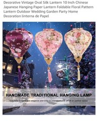 Floral Pattern Oval Satin Silk Lanterns Hanging Chinese Retro Decor Pink