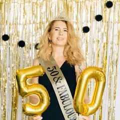 50th Birthday Decorations – Sash, Tiara & Crown for 2 piece Set, Gold