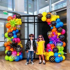 90s 80s Neon Balloon Arch Kit, 152pcs Disco Theme Party Decorations with Foil…