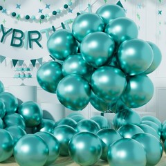 Party Balloons 50 Pcs 12 inch Teal Green Metallic Chrome Helium Shiny Latex