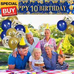 10th Birthday Decorations for Little Kids Boys Girls Navy Blue and Gold, Happy B