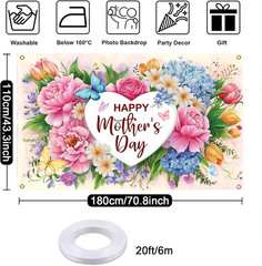 Mother’s Day Backdrop Banner Flowers Happy Mothers Day Decorations Banner I Love