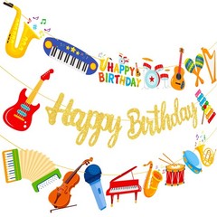 Musical Instrument Birthday Party Banners Gold Happy Birthday Banners Music I…