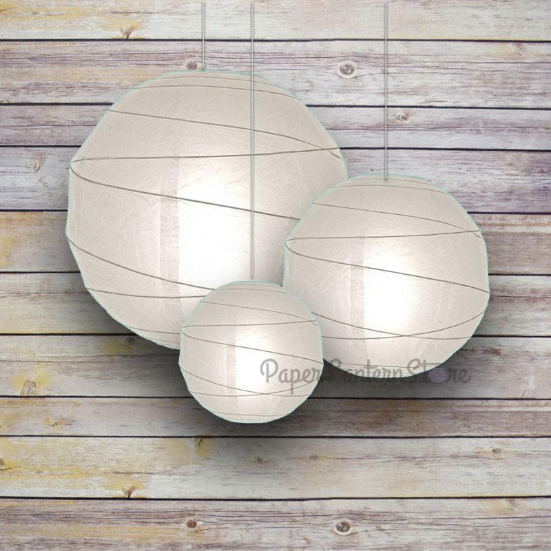 8/12/16″ White Round Paper Lanterns, Irregular Ribbing (3-Pack Cluster)