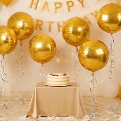 Metallic Gold Round Foil Balloons, 22″ Large 4D Sphere Mylar Balloons 6PCS, f…