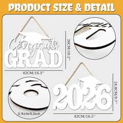 2 PCS Class Of 2026 Wood Signs White Graduation Congrats Grad Photo Booth Prop