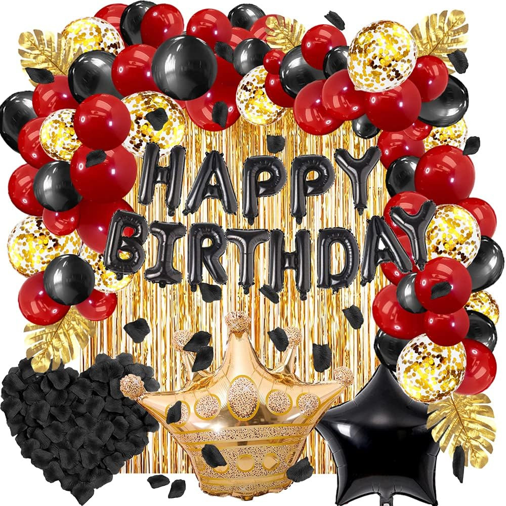 Red and Black Birthday Decorations Party Supplies Set,Black Gold Confetti Balloo