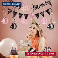 40th Birthday Decorations for Women Pre Assembled Rose Gold Happy 40th Birthday