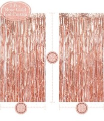 Party Decorations, Rose Gold Foil Curtain Backdrop, Rose Gold & white balloons.