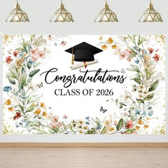Wildflower Graduation Backdrop Watercolor Floral Class of 2026 Graduation Decora