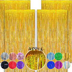 4 Pack Blue Fringe Backdrop 12.8X8.2 Feet Sparkle Metallic Tinsel Foil Fringe Cu