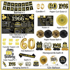 60Th Birthday Decorations – Black and Gold Vintage Back in 1966 Party Supplies I