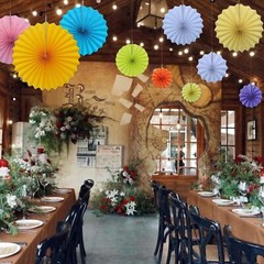 White Party Decorations 8 inch Paper Fans 30 Color DIY Set Birthday Wedding