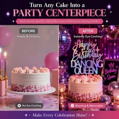 Happy Birthday Dancing Queen Cake Topper Large Glitter Retro Disco Decor
