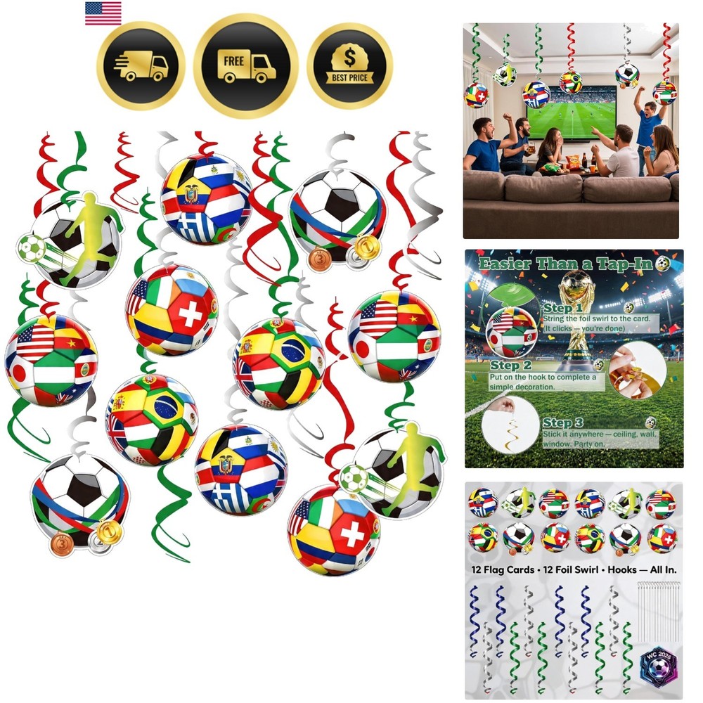 Soccer Party Decorations 12 Pcs Streamers Flags World Cup 2026 Theme