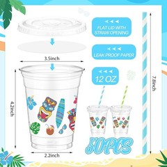 Clear Luau Cups – 12 oz Tiki Party Cups 50 Count with Lids