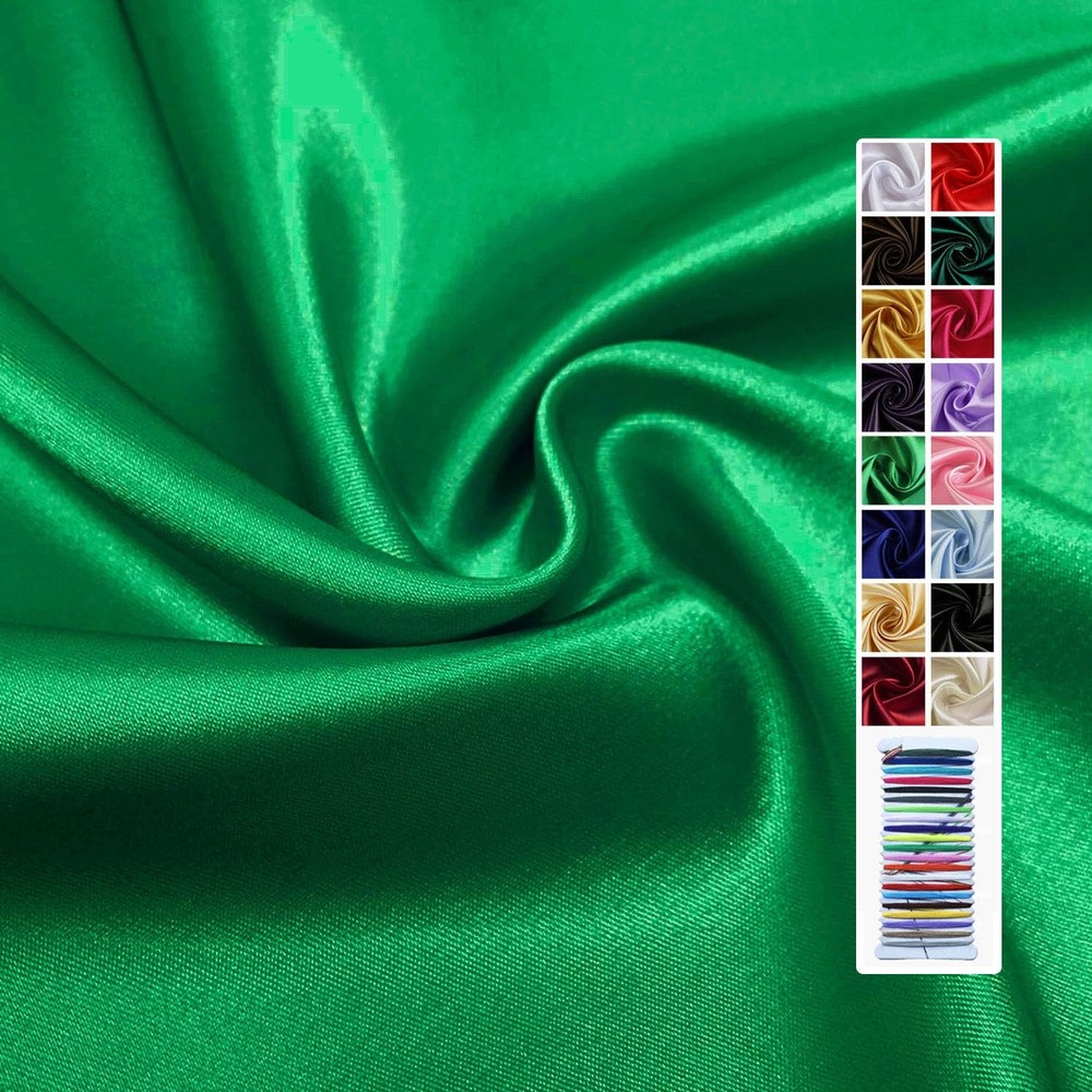 Green Satin Fabric 60″ x 5 Yards Silky Charmeuse Wedding Decor Apparel Craft