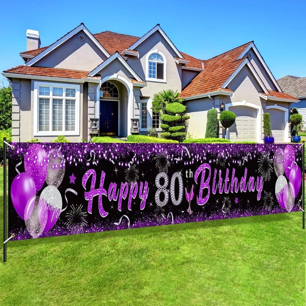 Purple and Black 80th Birthday Decorations for Women – Happy Birthday Yard Ba…