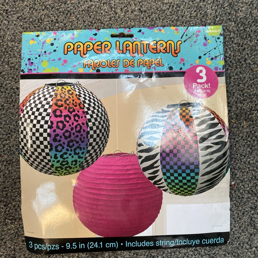 PAPER LANTERNS-NEON ANIMAL PRINT (3) Totally 80s Birthday Party Decorations New!
