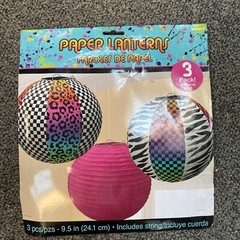 PAPER LANTERNS-NEON ANIMAL PRINT (3) Totally 80s Birthday Party Decorations New!