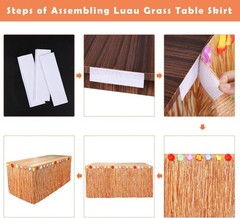 Fovths 8 Pack Luau Grass Table Skirt Natural 9 Feet x 29.5 Inch Hawaiian Tabl…