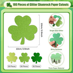 180 Pcs Shamrocks Cutouts St. Patrick’S Day Glitter Paper Cut-Outs 4 Inch Green