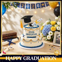 Black Gold Graduation Cap Cake Topper Centerpiece Stick Class Of 2026