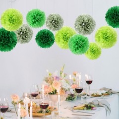 16 PCS Green Tissue Paper Pom Poms Flowers Groovy Birthday Party Decor
