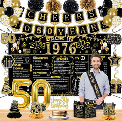 50Th Birthday Decorations for Men, Back in 1976 Birthday Party Kits | 34Pcs Happ