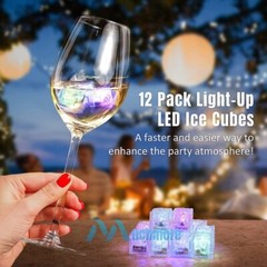 12Pcs Waterproof LED Light Up Ice Cubes for Drinks Colors Flashing Glow in Water