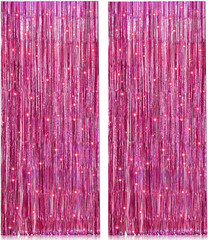 2 Pack 3.2Ft X 8.2Ft Red Foil Fringe Curtain, Glitter Metallic Tinsel Foil Fring