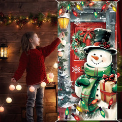 Christmas Snowman Door Cover,Colorful Christmas Front Door Banner Backdrop Xmas