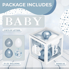 Baby Shower Boxes with Letters – White Boxes with White Dusty Blue Light Blue