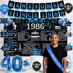 40Th Birthday Decorations for Men, 20PCS Black Blue Back in 1986 Birthday Party